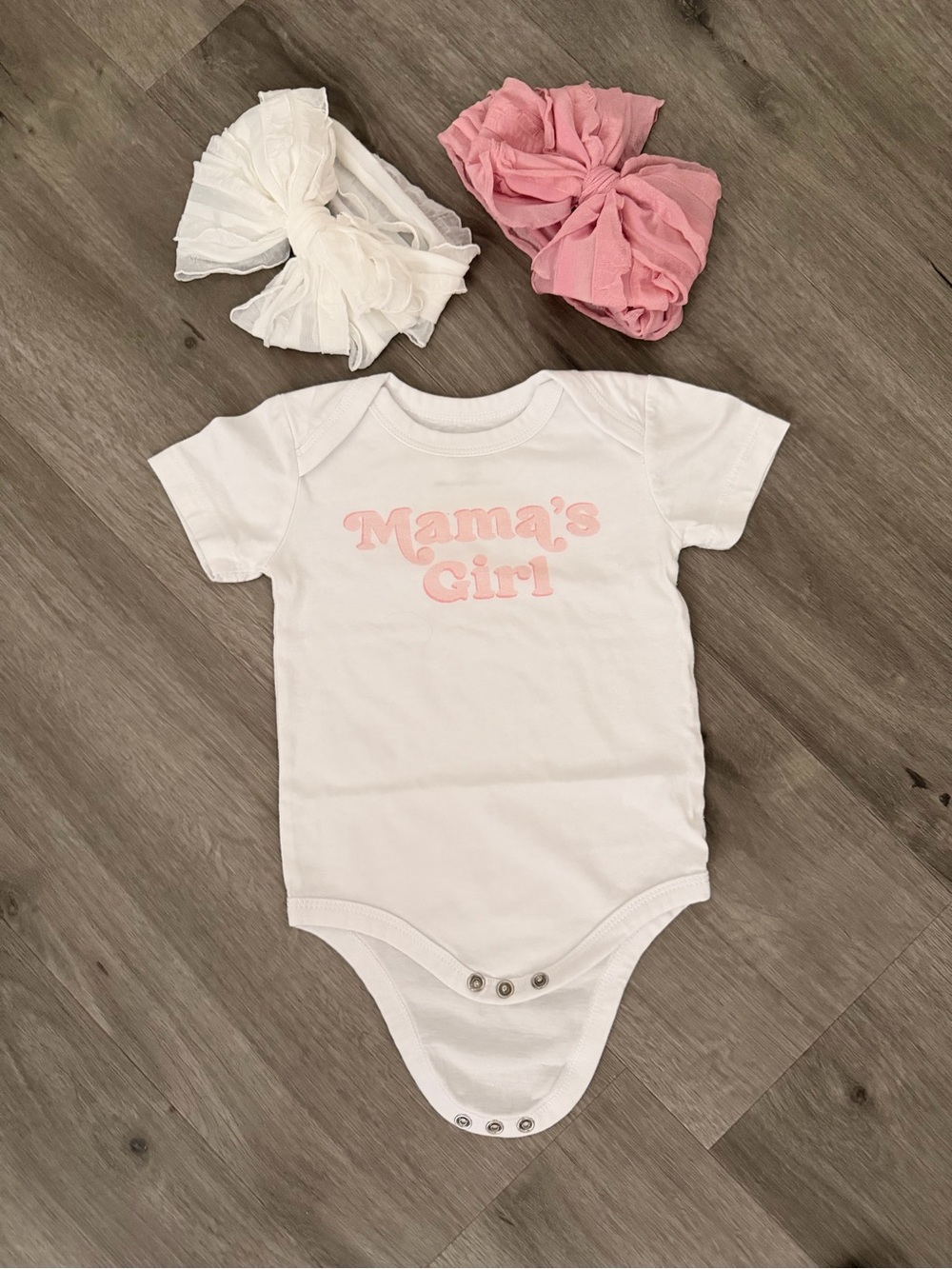 Caden lane “Mama's Girl” White Baby One-Piece with two headbands